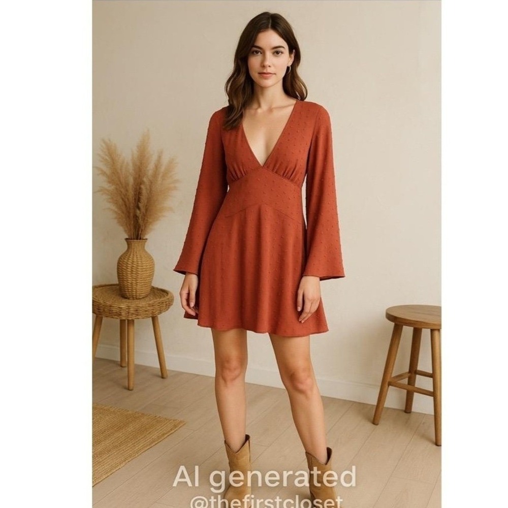 ASOS DESIGN‎ Dress Womens 12 Petite 12P Tie Back Long Sleeves Boho Western Mini